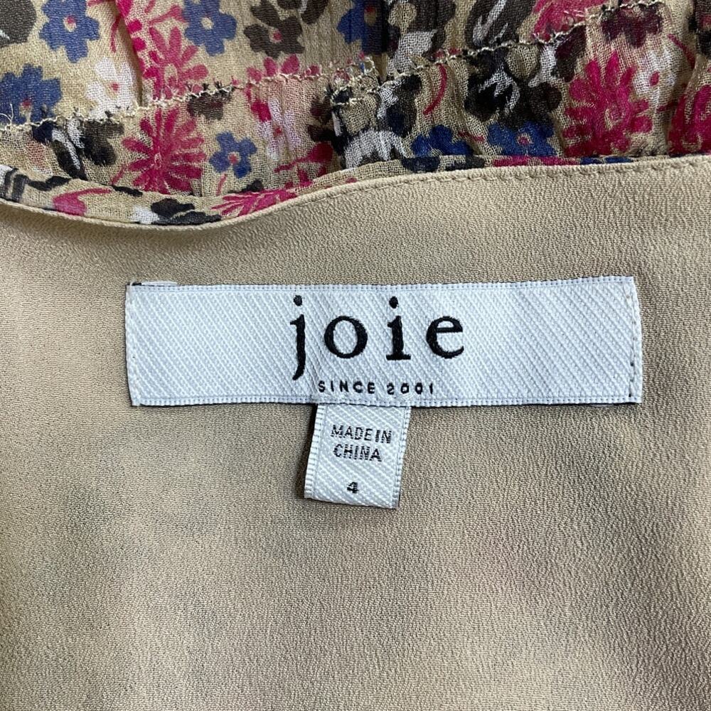 Joie Floral Pale Khaki Multi Tan Adanson Dress Size 4 - Picture 4 of 5